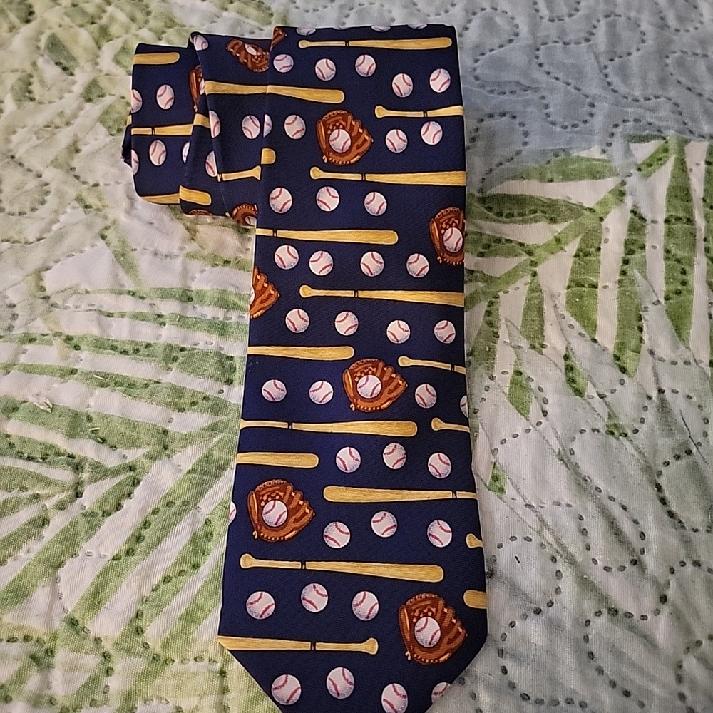 Baseball Patterned Blue Tie - image 2